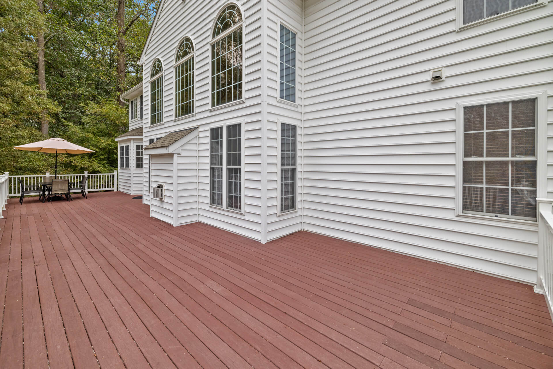 A view of the spacious deck along the back of the house.