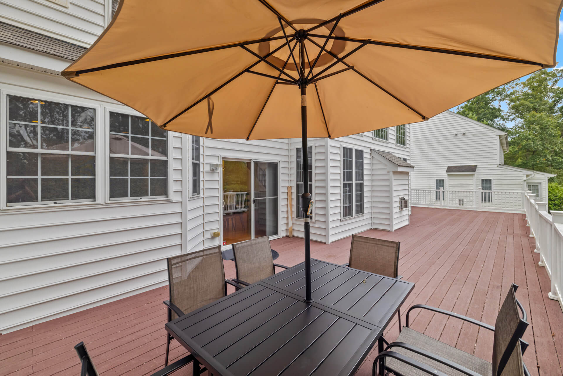 Outdoor patio set on the deck, perfect for relaxing.